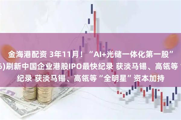 金海港配资 3年11月！“AI+光储一体化第一股”思格新能源(06656)刷新中国企业港股IPO最快纪录 获淡马锡、高瓴等“全明星”资本加持